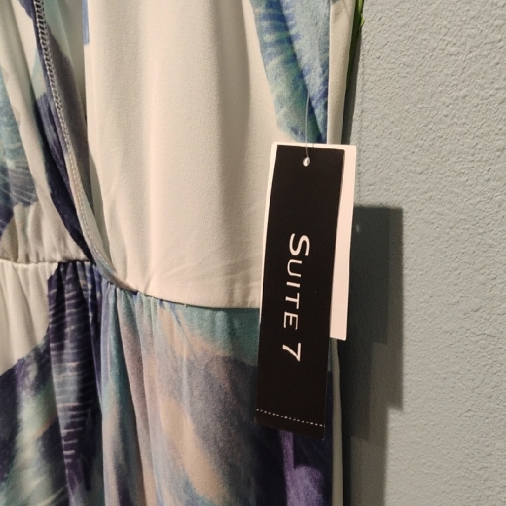 SUITE 7 Blue & White Halter-Style Maxi Dress - Picture 4 of 9